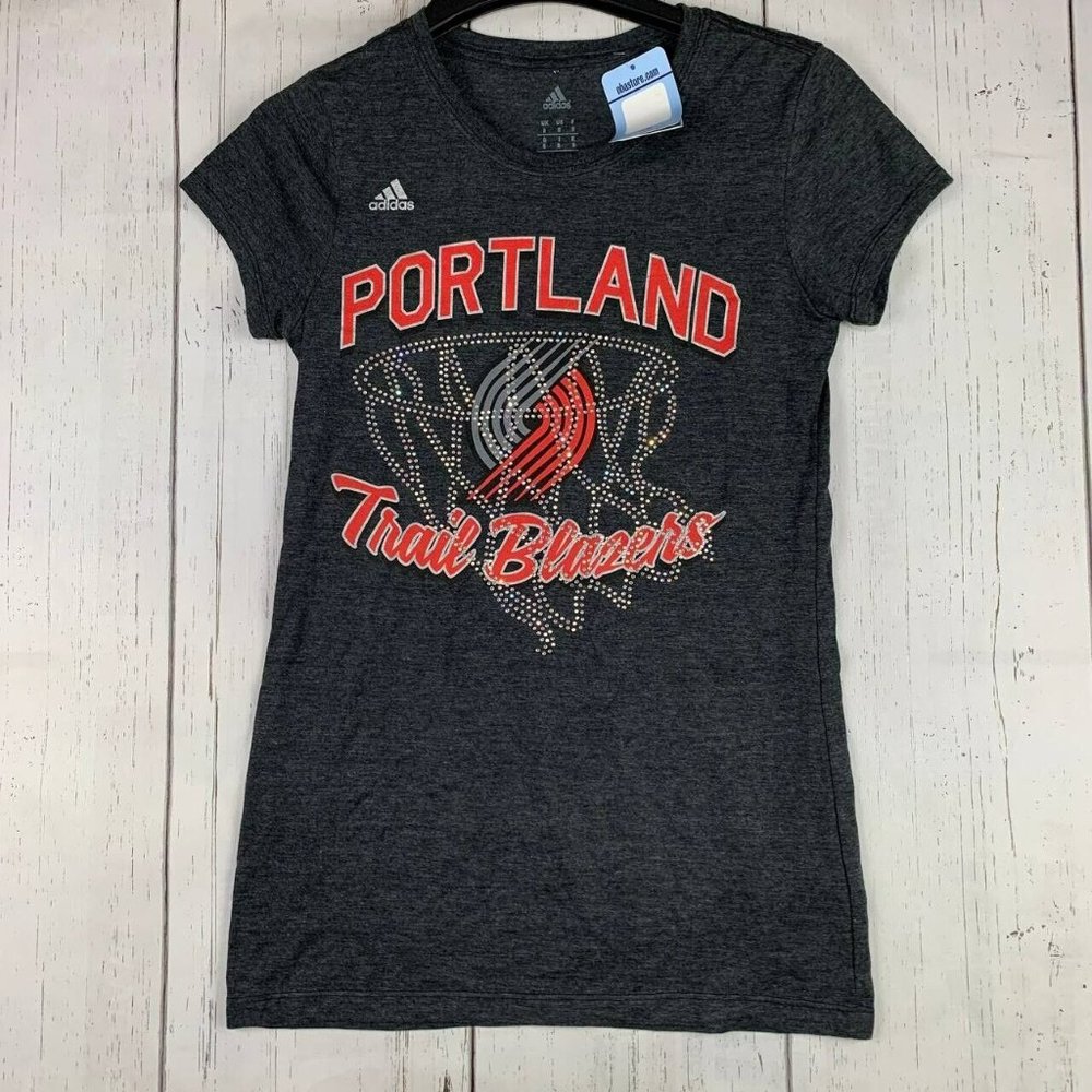 Portland Trail Blazers NBA Small Adidas Casual T-Shirt Gray New Women